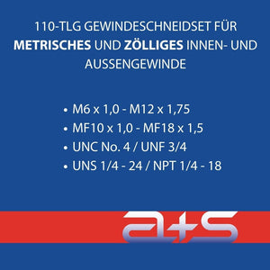 a+s Gewindeschneider-Set, 110-tlg. (M6–M12 + Zollgewinde)