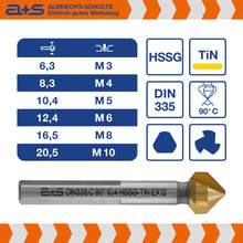 Lade das Bild in den Galerie-Viewer, a+s Kegelsenker-Set, 6-tlg., TiN-beschichtet (M3–M10)