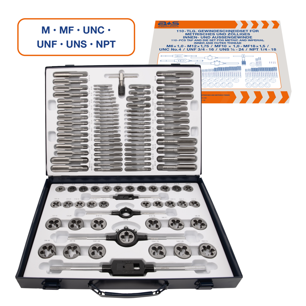 a+s Gewindeschneider-Set, 110-tlg. (M, MF, UNC, UNF, UNS, NPT)