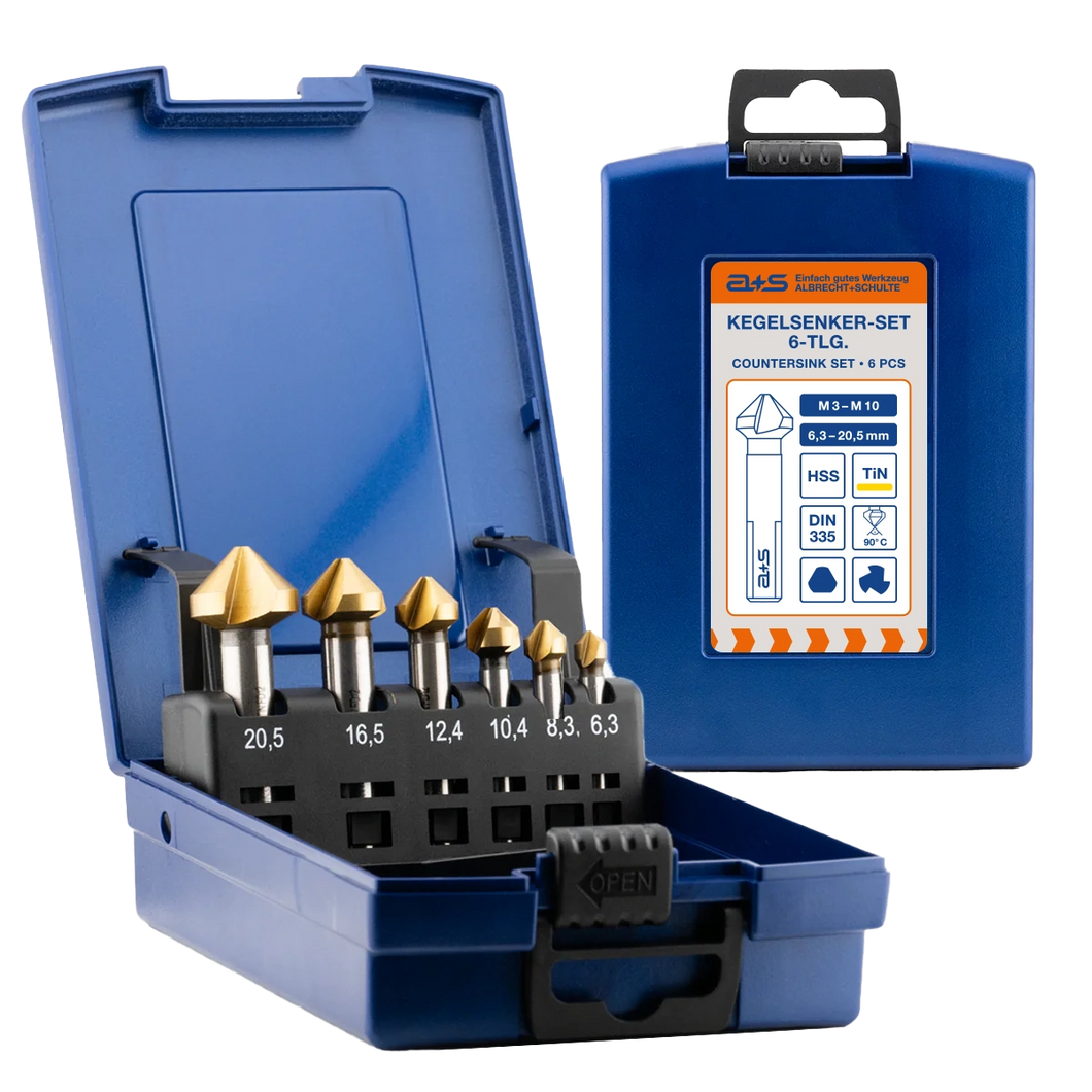 a+s Kegelsenker-Set, 6-tlg., TiN-beschichtet (M3–M10)