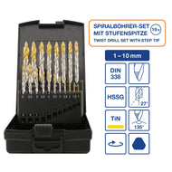 a+s HSS TiN Spiralbohrer Set 1–10,0 mm, 19-tlg.