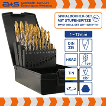 Lade das Bild in den Galerie-Viewer, a+s HSS TiN Spiralbohrer Set 1–13,0 mm, 25-tlg.