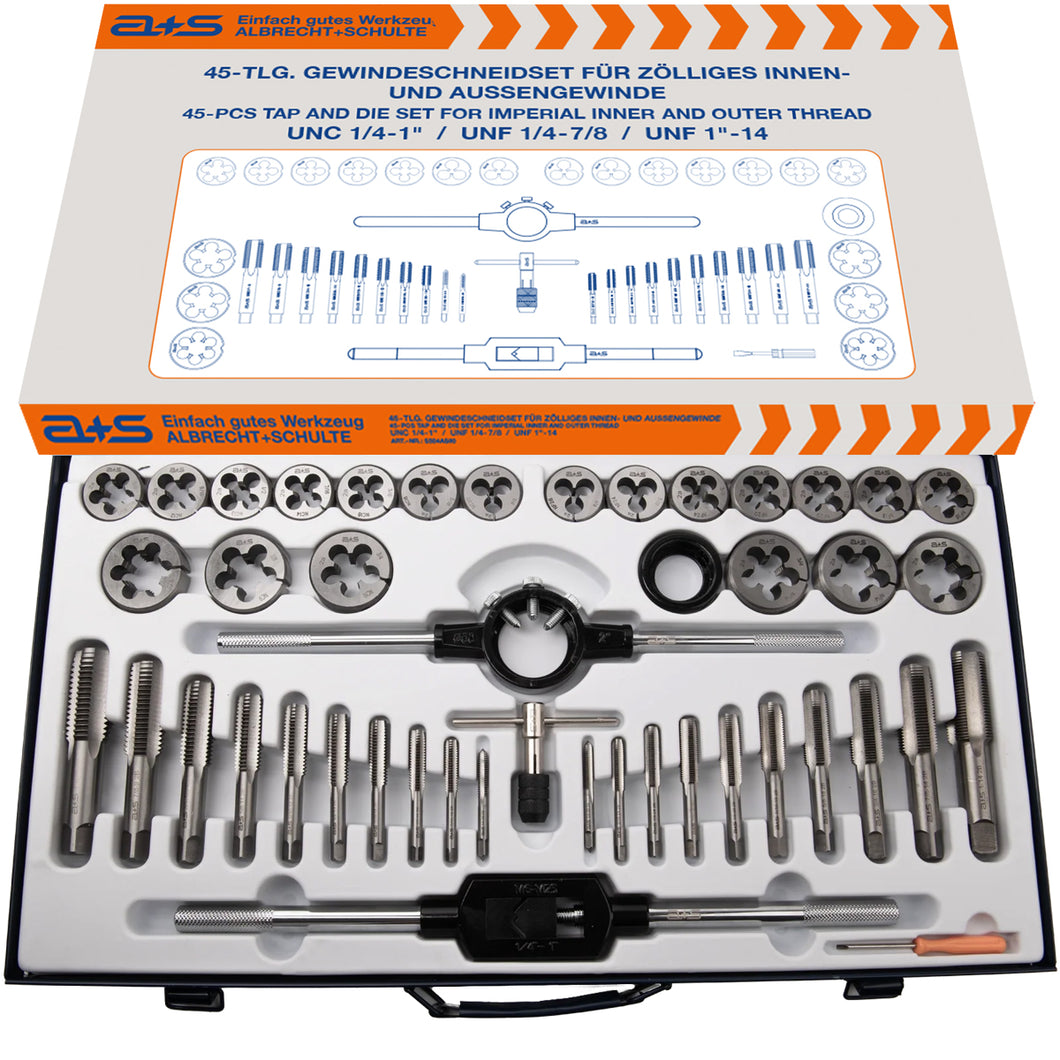 a+s Gewindeschneider-Set Zoll, 45-tlg. (UNC/UNF 1/8–3/4