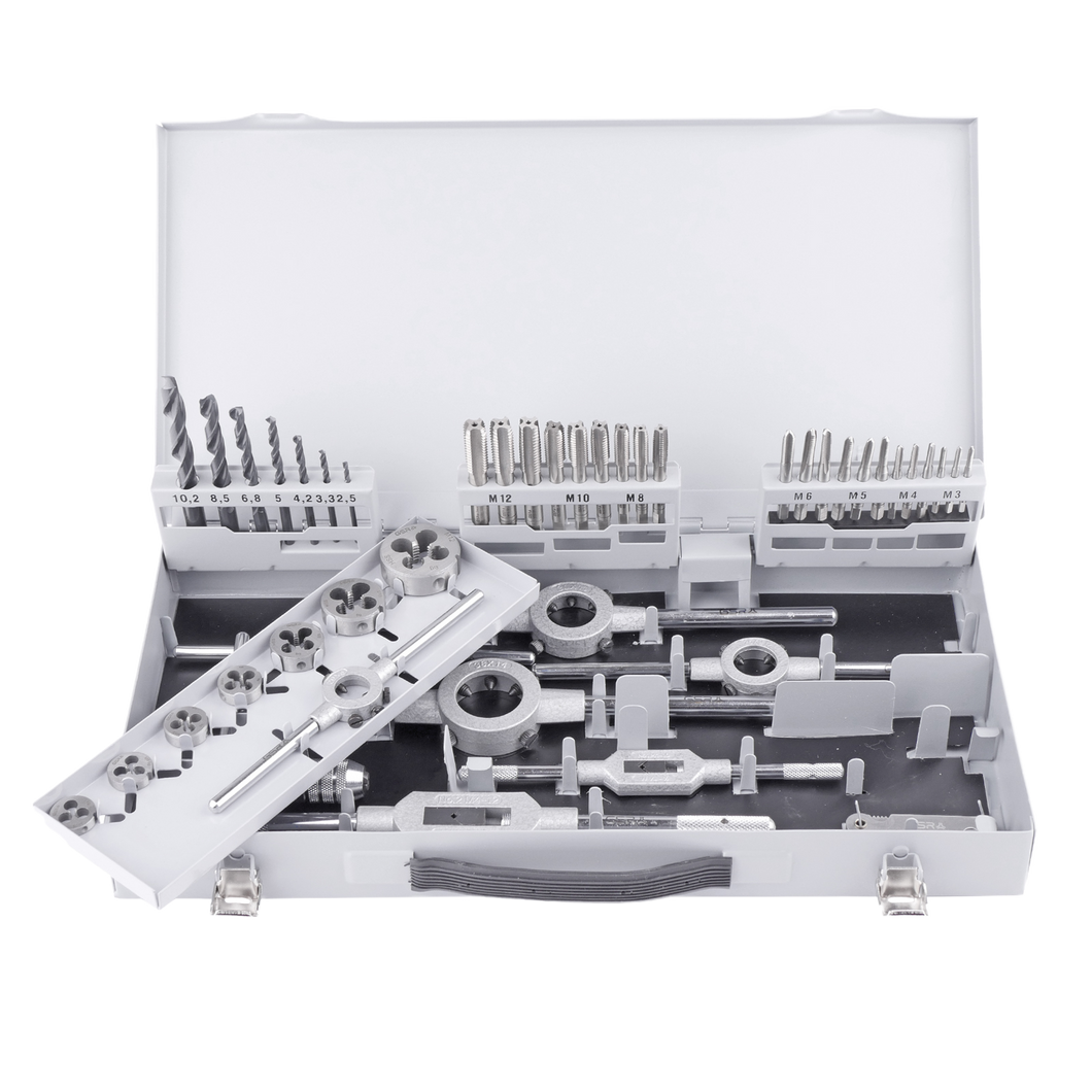 Gewindeschneid Set mit Gewindebohrern M3 - M12 HSS-G 45-teilig